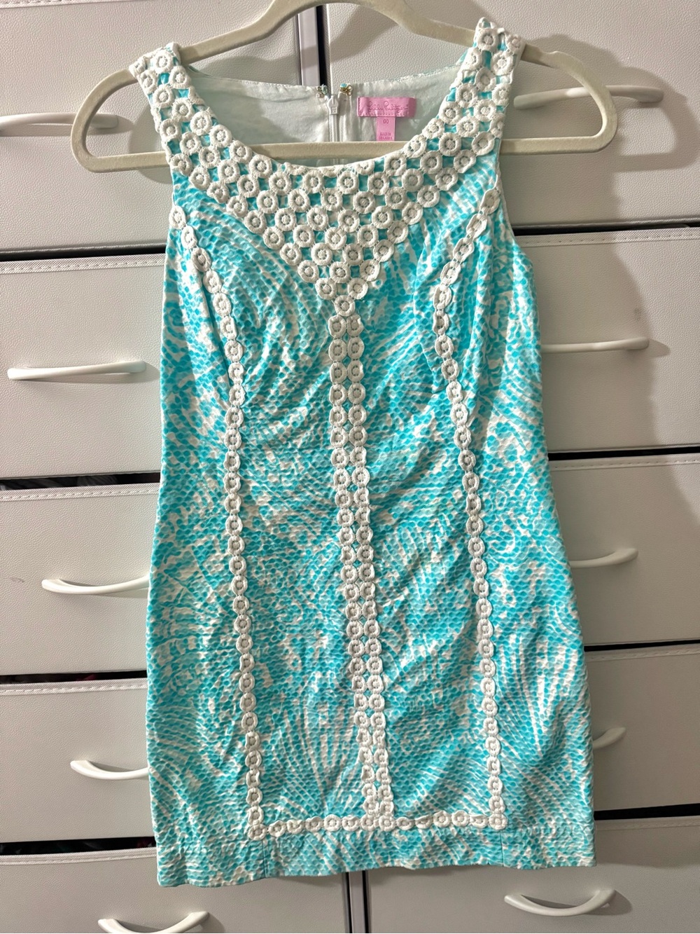 Lilly Pulitzer Macfarlane Shift Dress Shorely Blue Sea Cups Lace Size 00